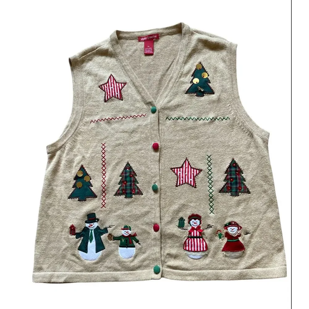 Merry and Bright Christmas Sweater Vest Womens/Teen Siz XL Unisex